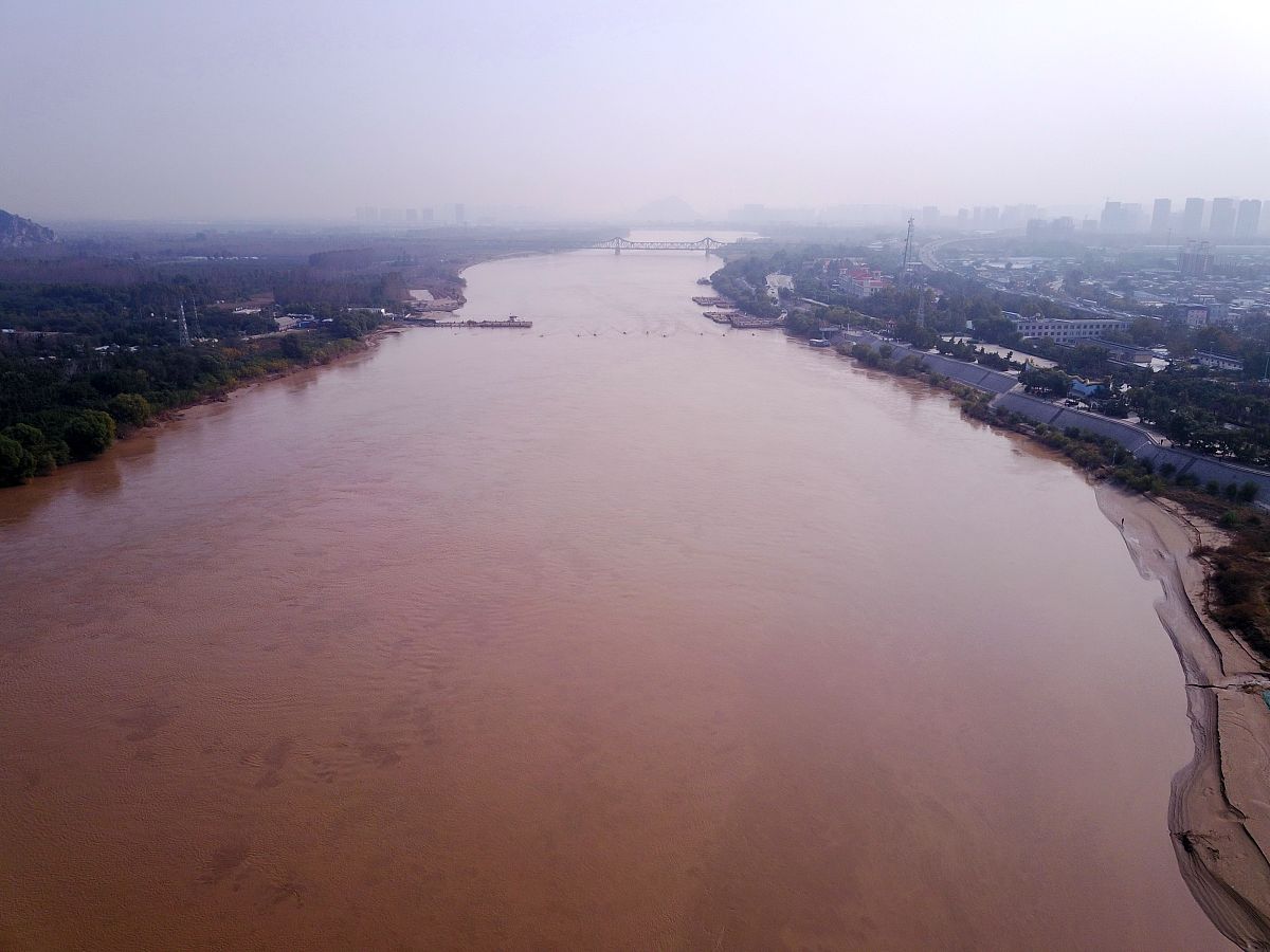 2021年10月24日,黄河济南段泺口水文站的流量消退,前一段时间被大水淹