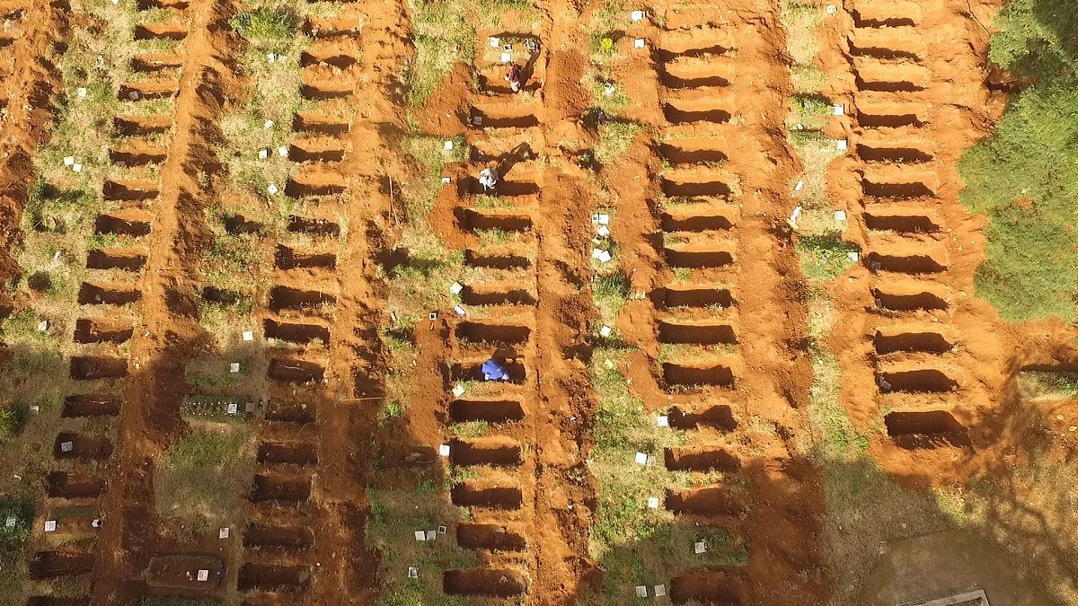 当地时间2021年4月8日,巴西圣保罗,当地墓地埋葬新冠死者.世界卫生组