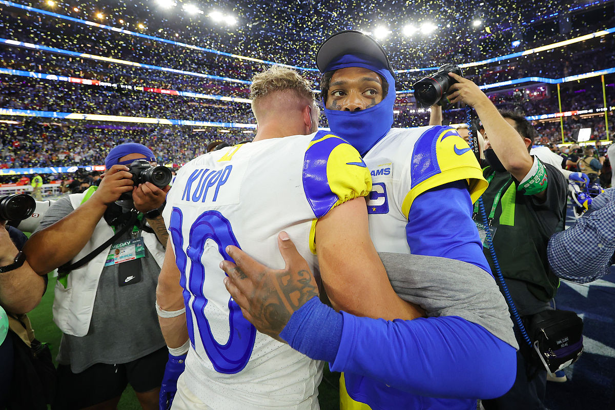 inglewood, california - february 13: cooper kupp #10 and jalen r