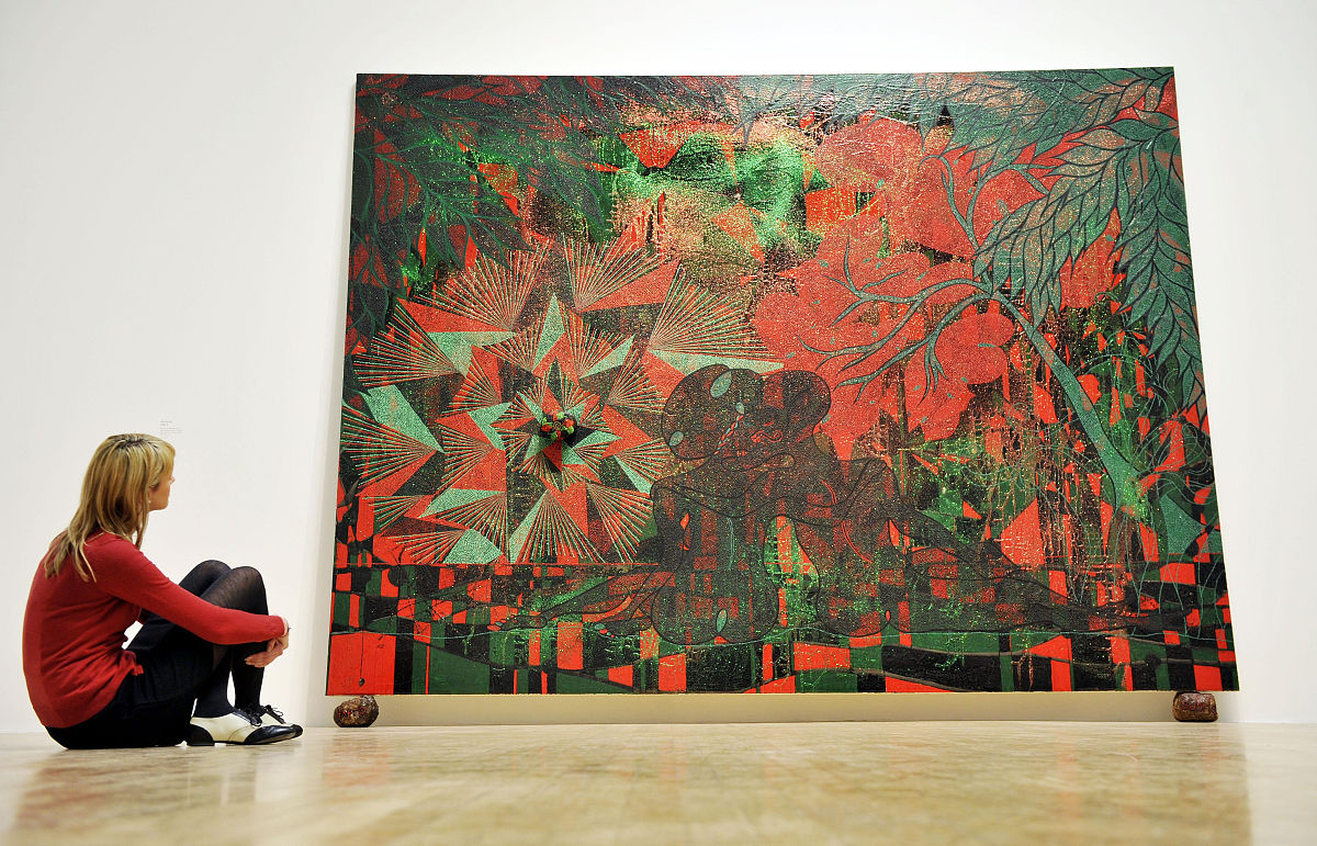 2010年1月25日,英国伦敦,英国艺术家克里斯·奥菲利(chris ofili)的画