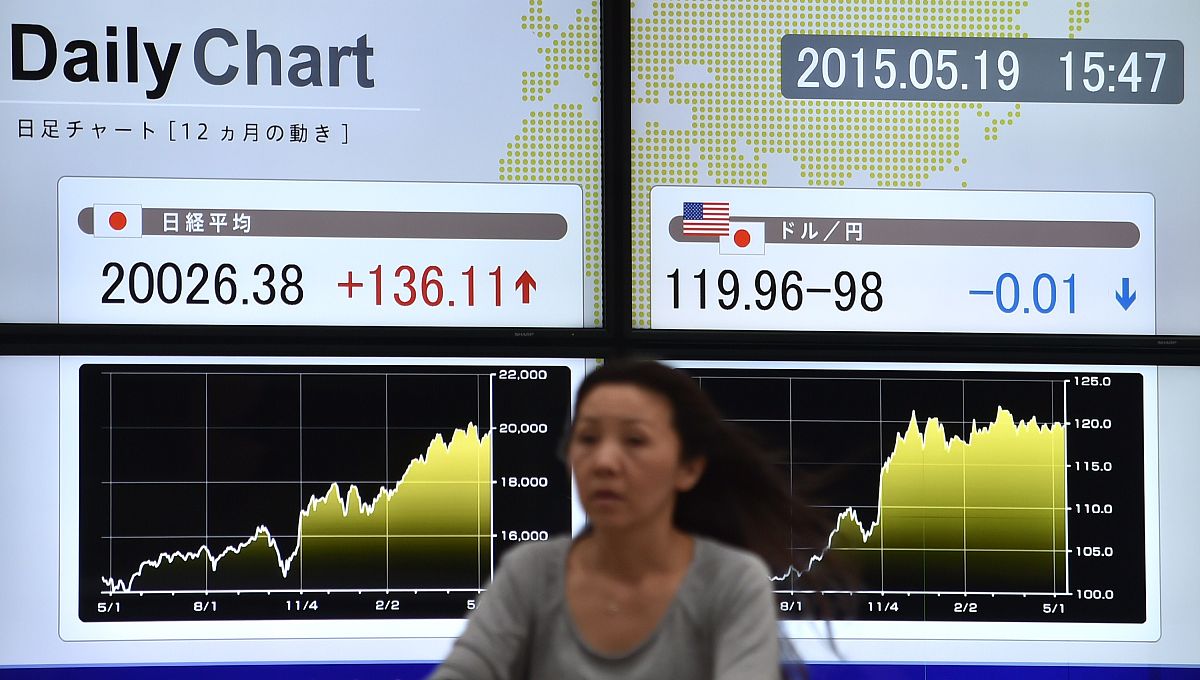 当地时间2015年5月19日,日本东京证券交易所显示的股价.a chare price