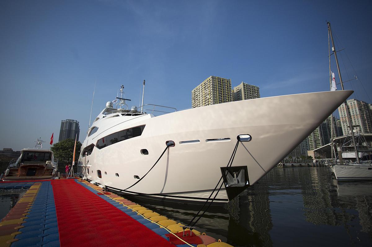 a sunseeker asia ltd. yacht sits berthed at the macau qingzhou y
