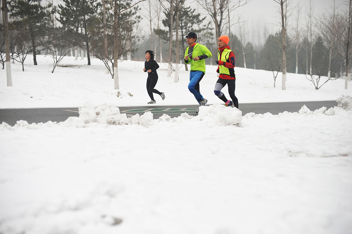 2012年12月15日,北京,奥林匹克森林公园雪景.奥森已经成了北京跑步爱