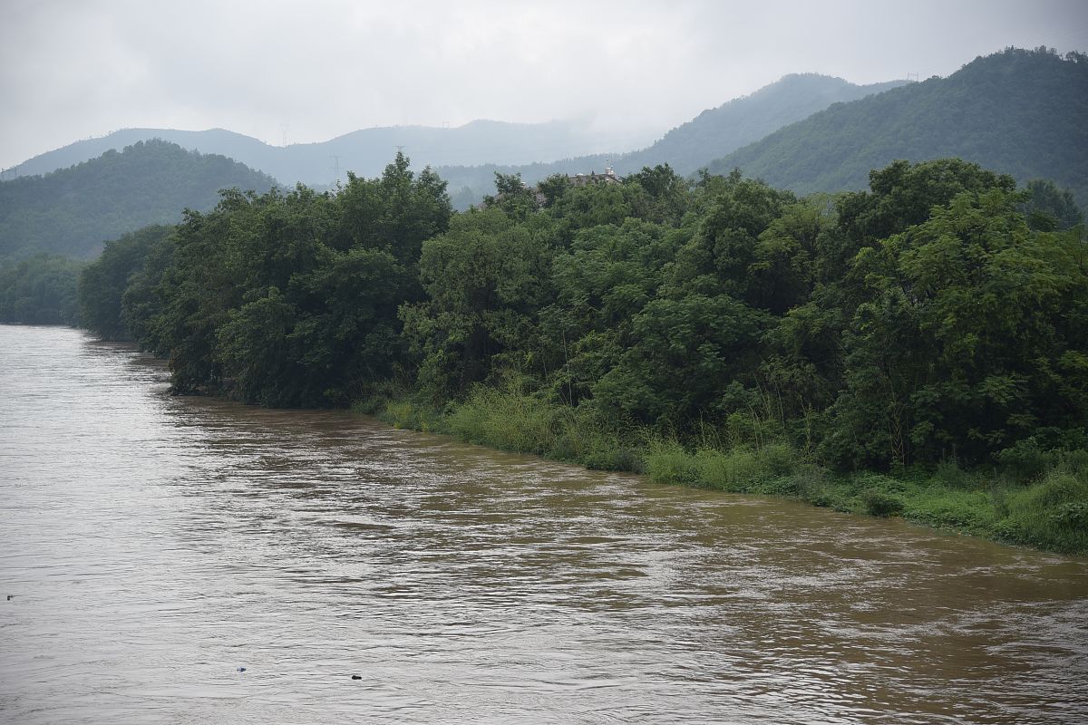 2021年5月21日,浙江东阳南马镇,受连日暴雨影响,河道水位上涨.