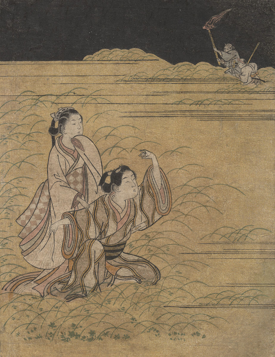 a young man and woman in the moor of musashino; parody of the ak