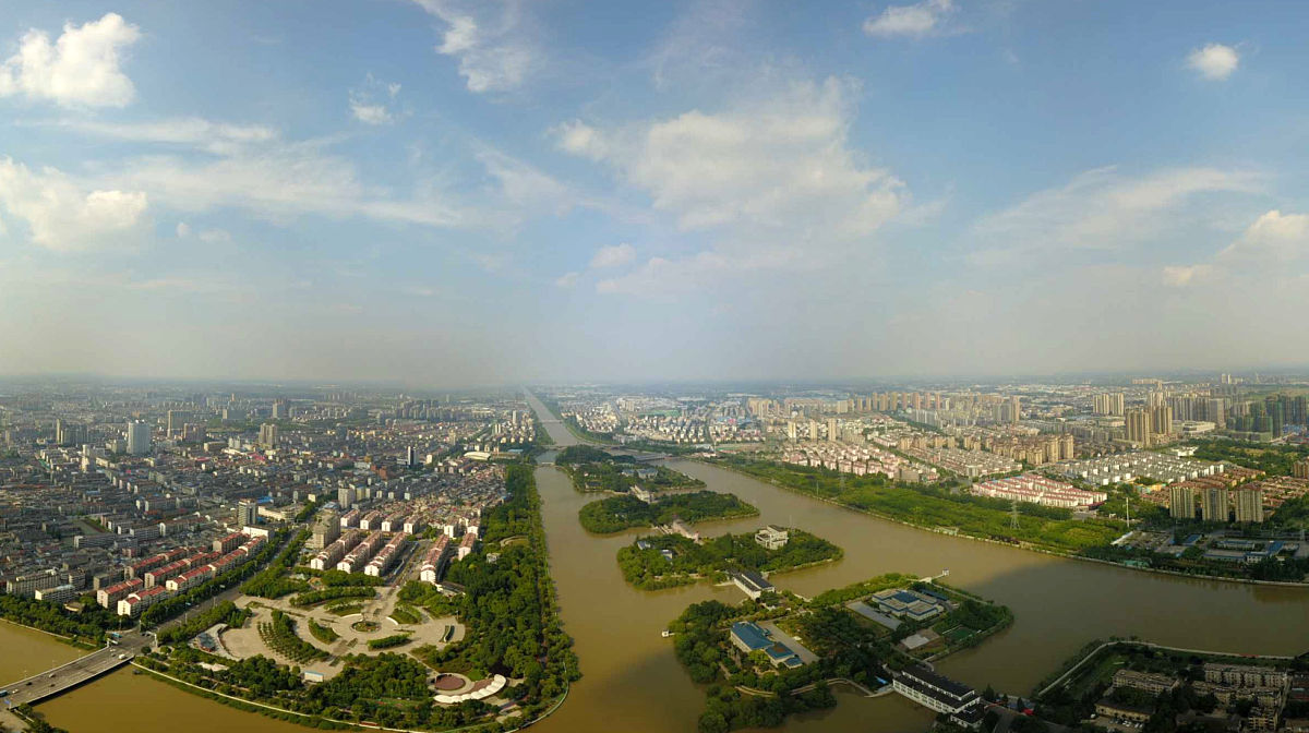 2019年6月23日,江苏扬州,国家水利风景区江都水利枢纽夏日美景(无人机