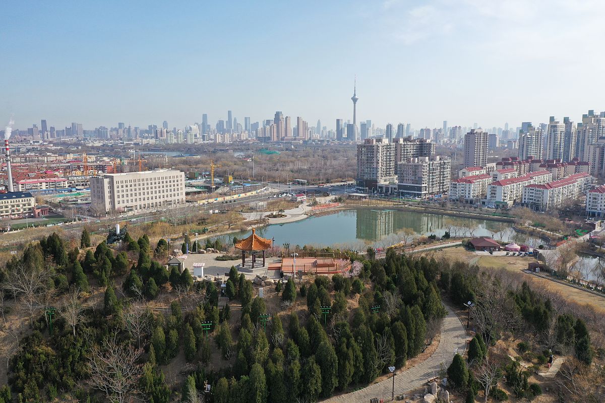 2020年3月13日,航拍天津南翠湖公园.