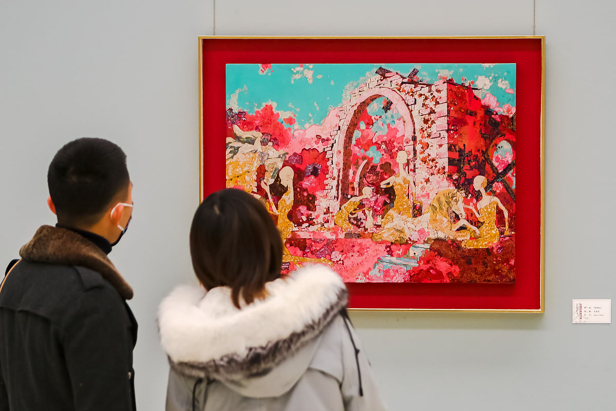 2021年12月29日,济南,"2021全国漆画邀请展"开幕式在山东美术馆举行.