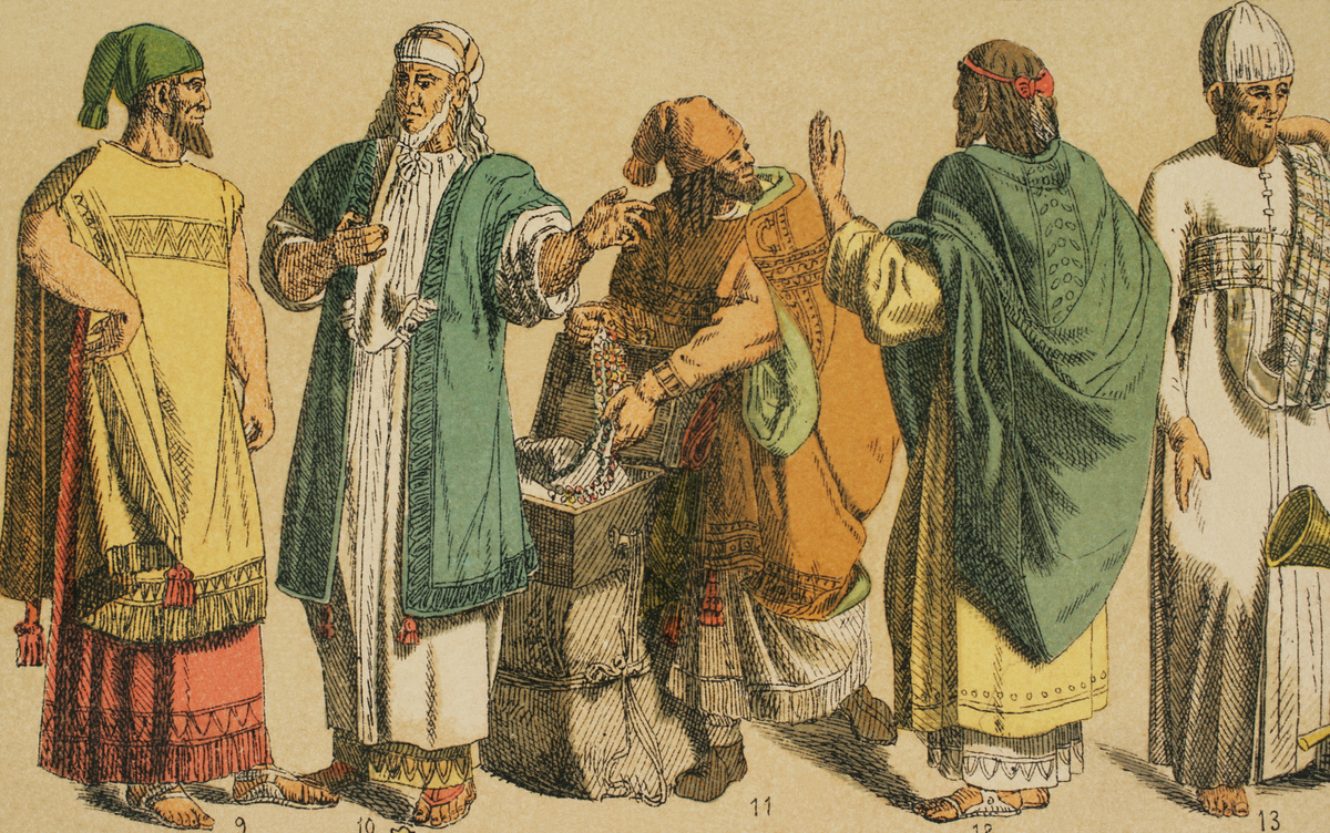 1881年,插画展示希伯来人物服饰.从左至右9-10-11为和