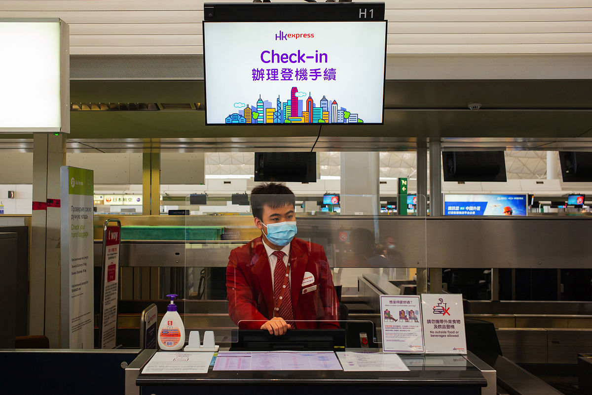 2020年10月15日,香港,廉价航空香港快运的无目的地观光航班预演,现场