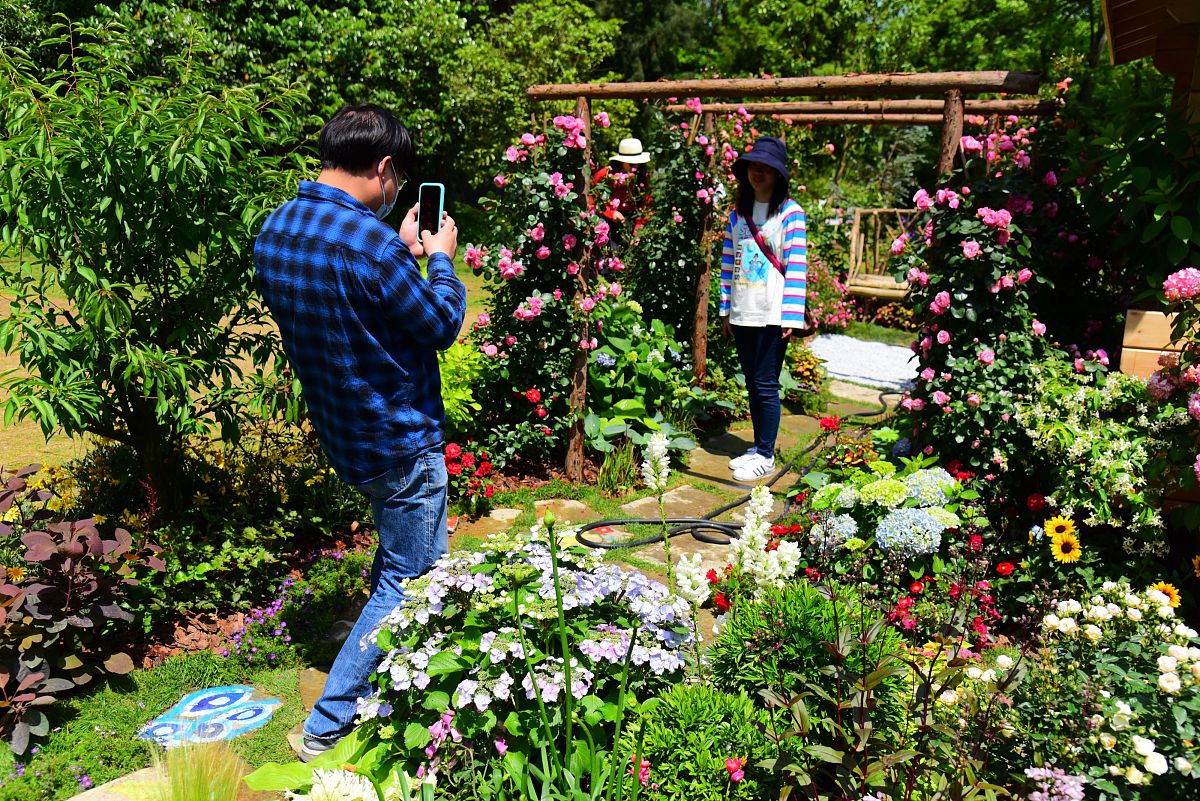 2021年4月29日,天猫花园生活节在杭州植物园盛大开启.游客和观众在花
