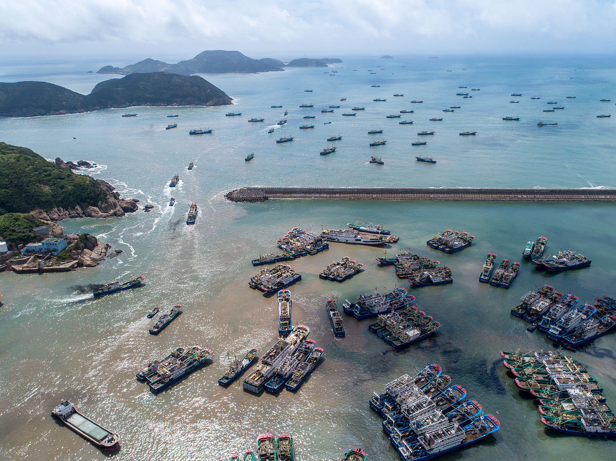 2020年8月1日,浙江台州,温岭钓浜渔港内,渔船陆续开出港区,待到中午12