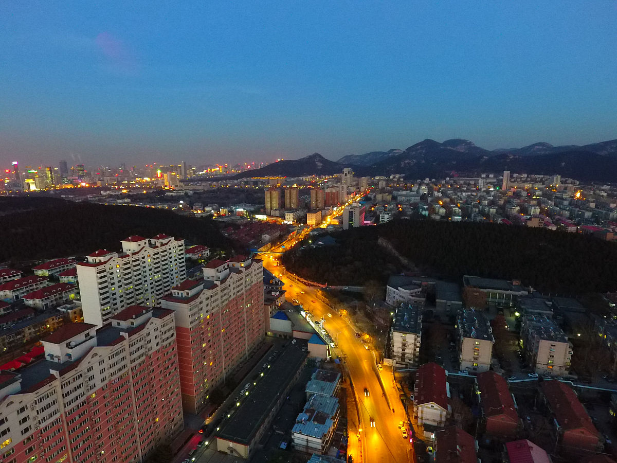 2017年01月20日,山东省济南市,寒潮吹来济南干净夕阳,航拍晚霞美景醉