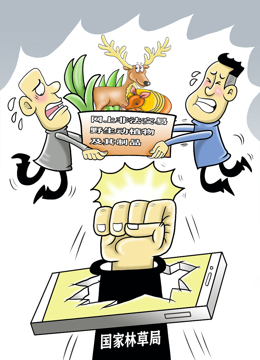 漫画:国家林草局强化整治网上非法交易野生动植物及其制品活动