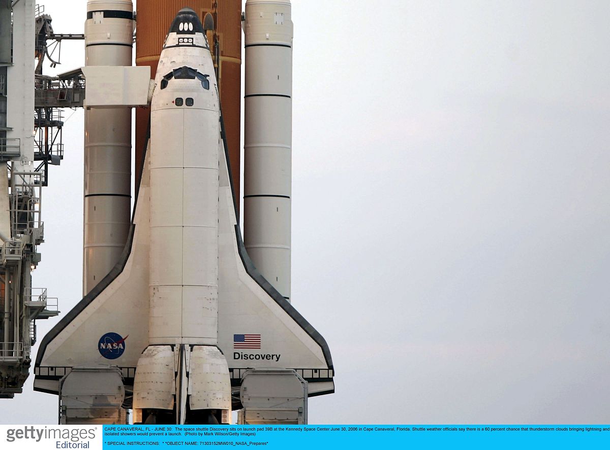 cape canaveral, fl - june 30:  the space shuttle discovery sits 