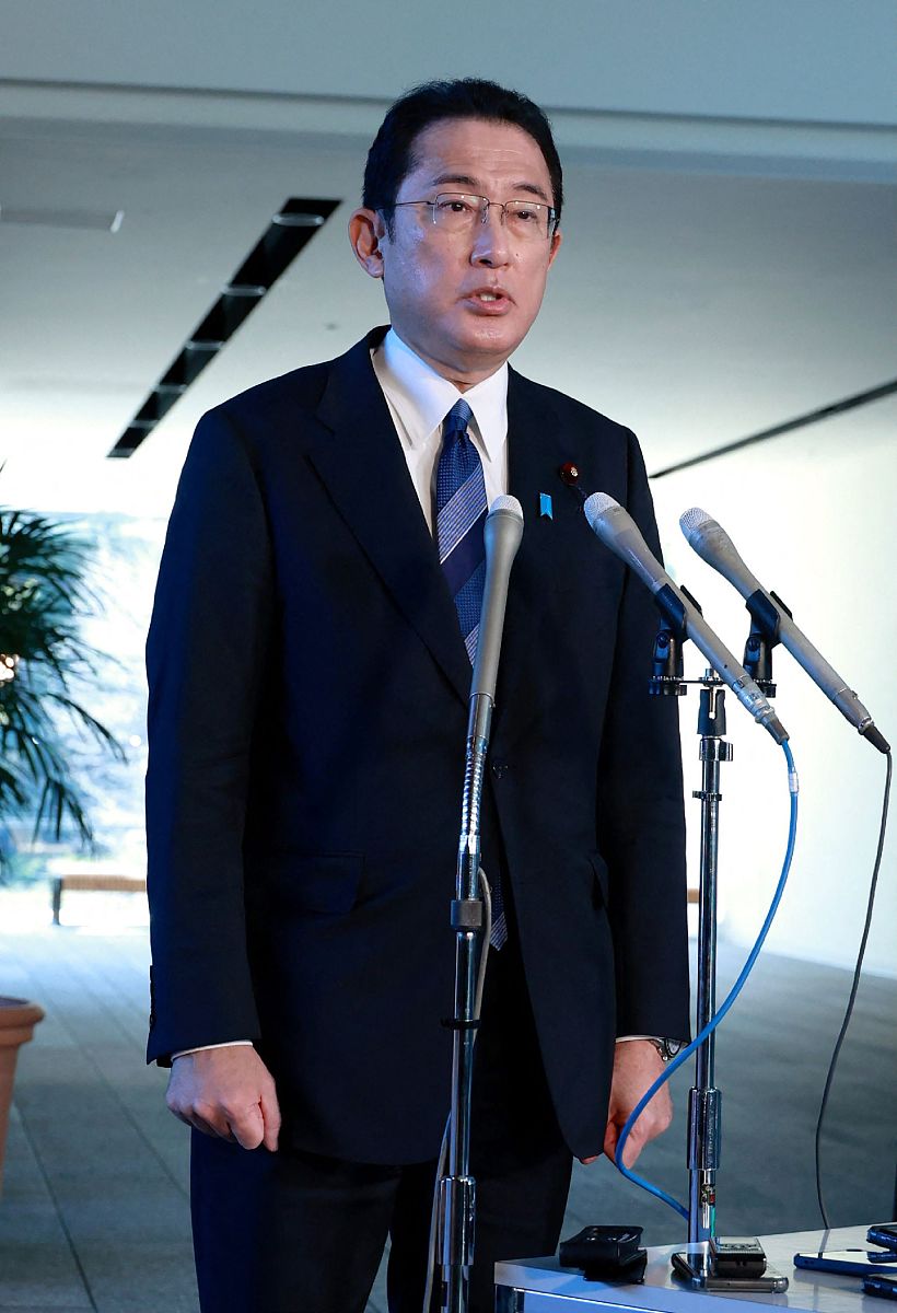 当地时间2022年2月24日,日本东京,日本首相岸田文雄出席记者会.当日,