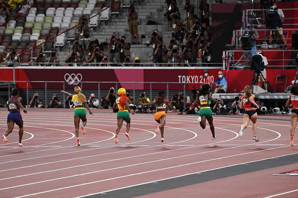 2021年7月31日,日本,2020东京奥运会田径女子100米决赛赛况.jamaica's