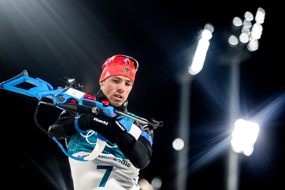 pyeongchang, south korea  february 12, 2018: biathlete simon sch