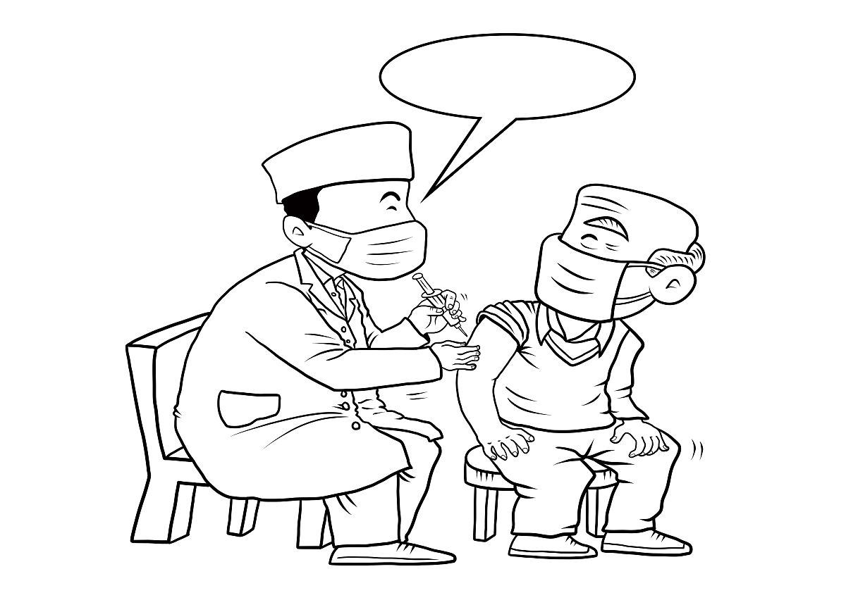 注射疫苗笔画人物：医护人员形象设计