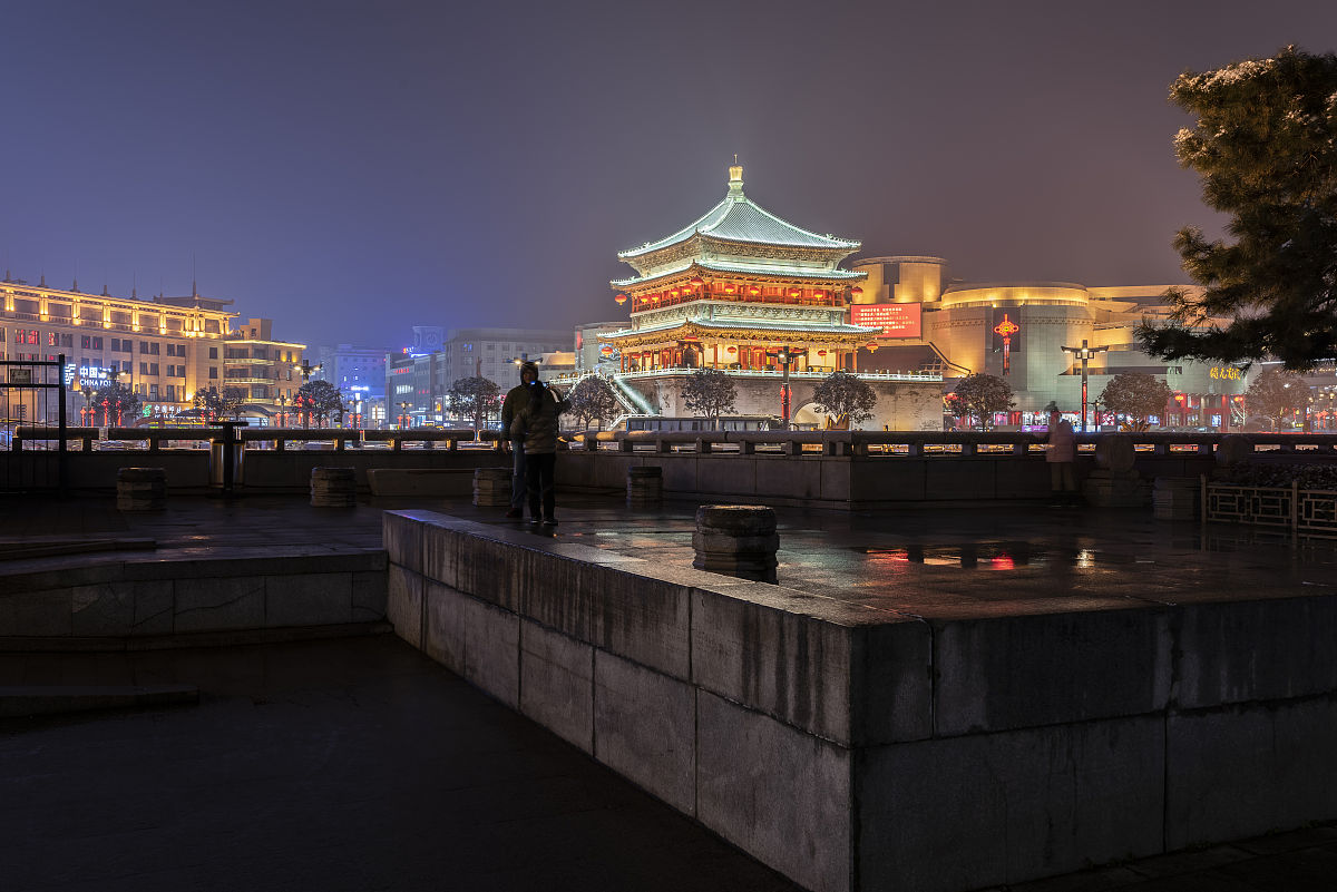 2018年12月26日,西安著名古建筑钟楼夜景.