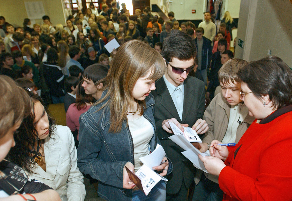 novosibirsk, russia. may 30. teachers check students?documents p