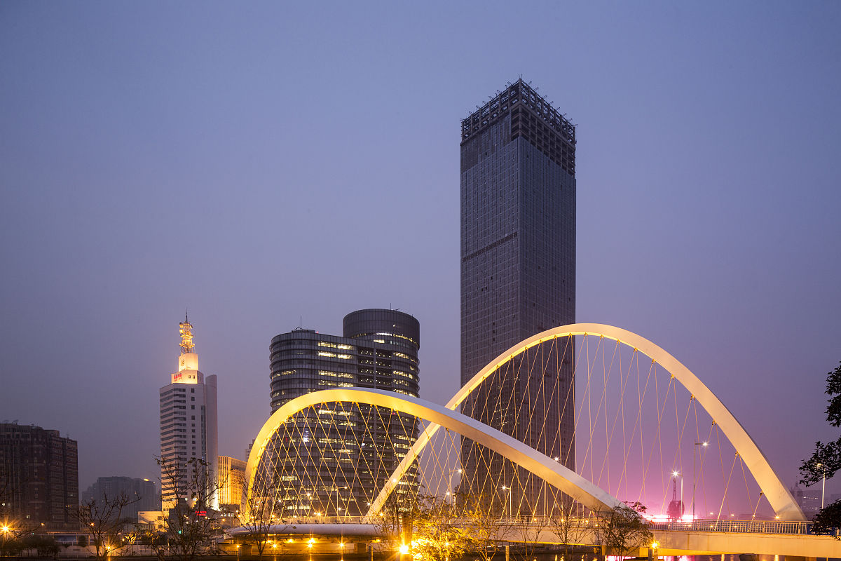 dagu bridge and skyline, tianjin, china;china, tianjin, steel ar
