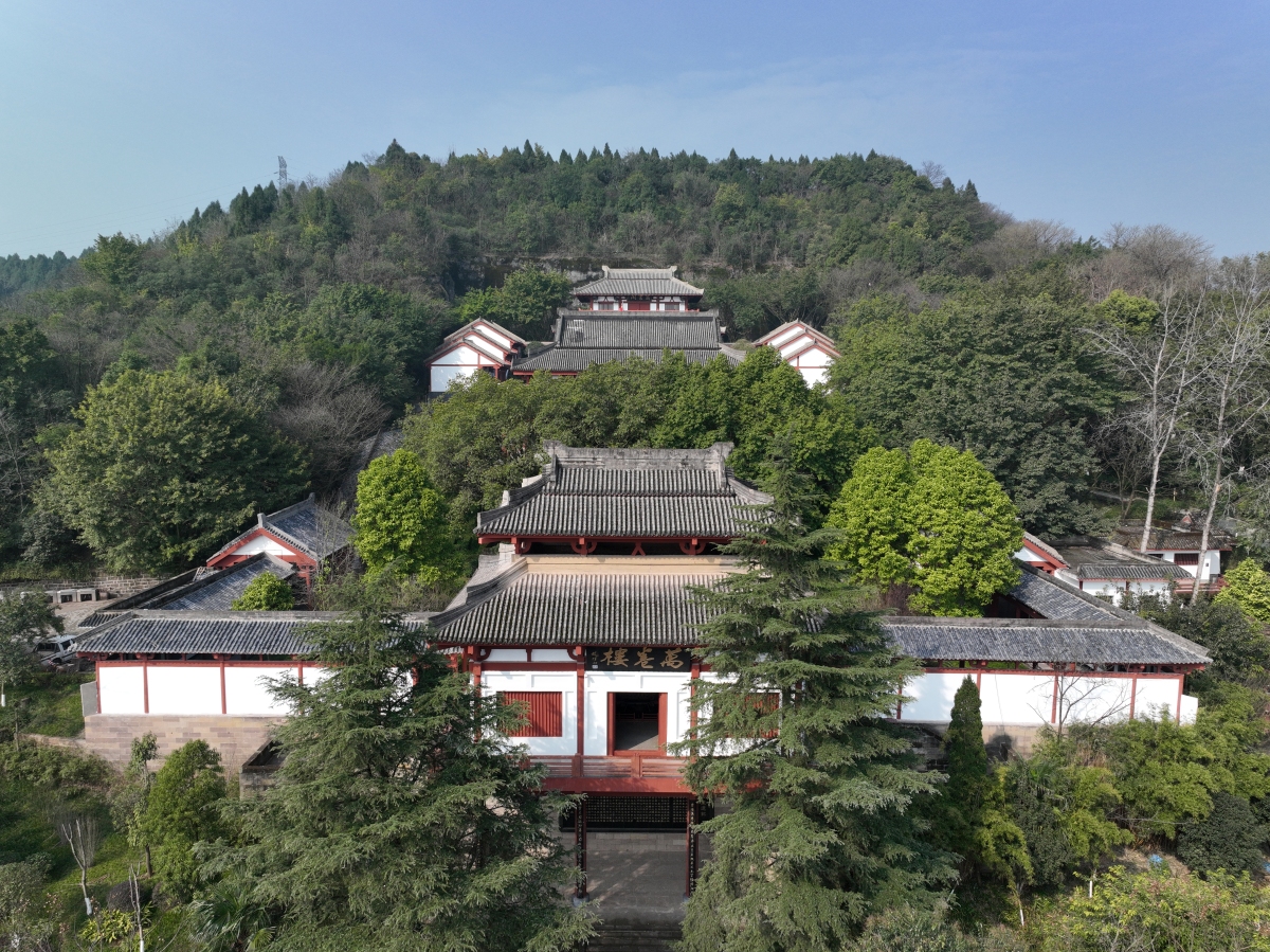 一个古寺,大雄宝殿门前,两棵参天巨柏,气势如虹