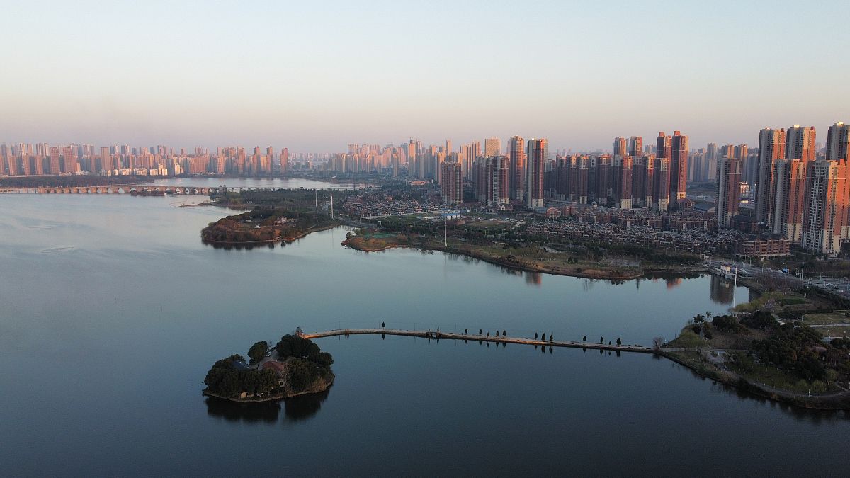 2021年2月19日,武汉,航拍汉阳墨水湖.