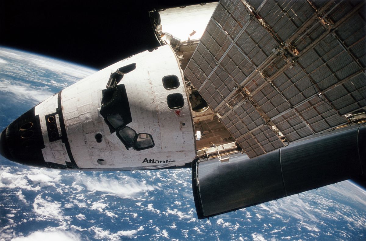 march 1996:  the crew's cabin of the space shuttle atlantis take