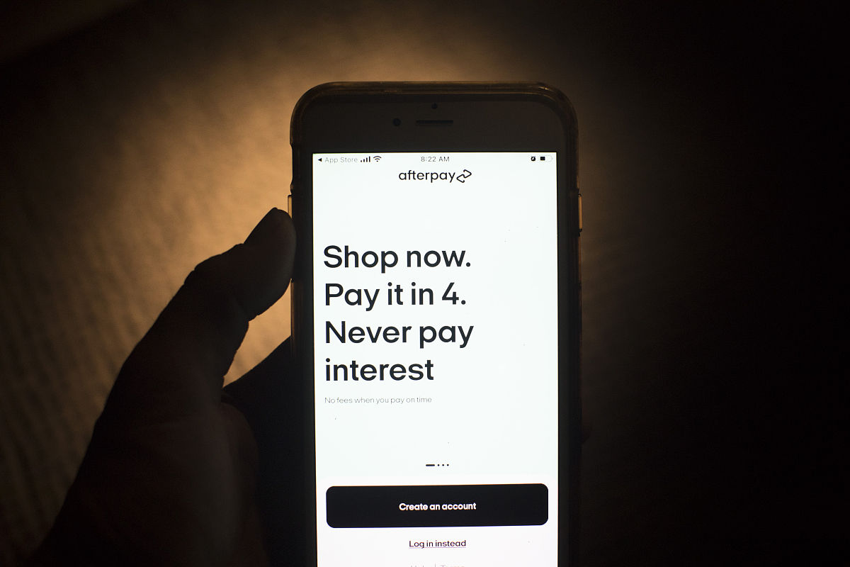2021年8月3日讯,澳大利亚悉尼,智能手机上的afterpay.美国移动支付公