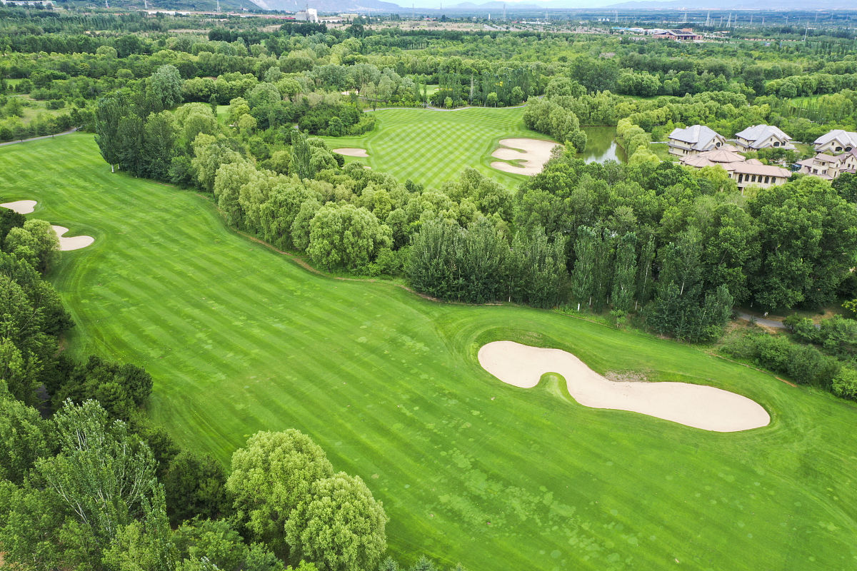 在 Castle 深度清理果岭表面的美好早晨。