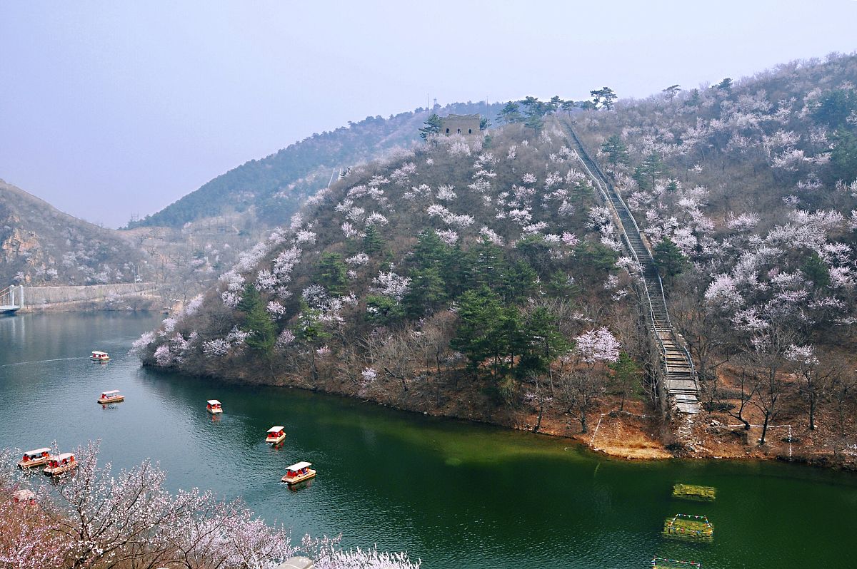 2018年3月31日,登上黄花城水长城,举目远望,漫山遍野的山桃花,将长城