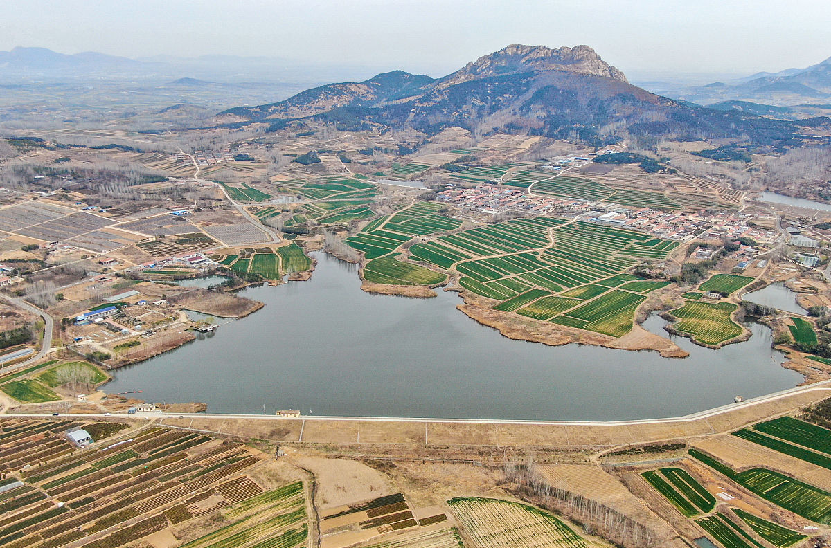2022年3月20日,山东省日照市碑廓镇宋家岭村周边.当地村民们给小麦浇