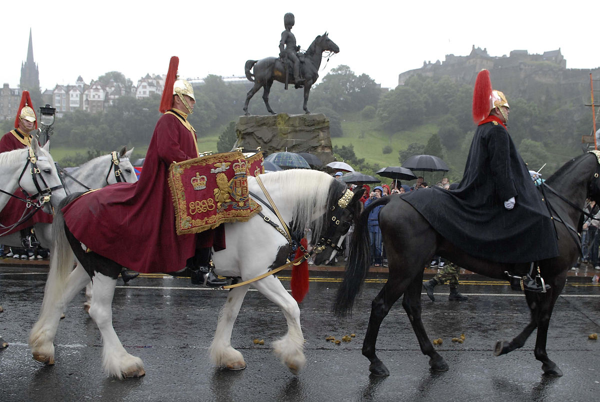 the mounted band of the blues and royals parade on princes stree