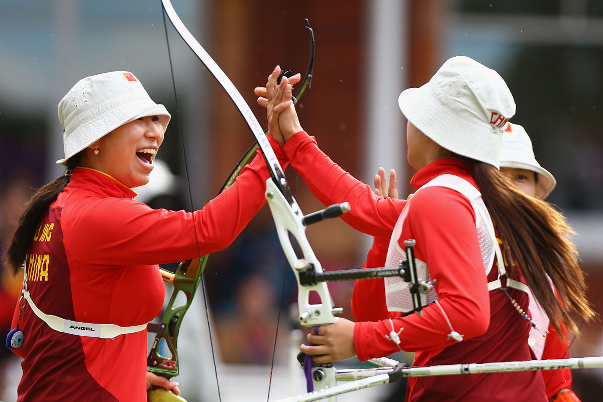 2012年7月29日,伦敦,2012伦敦奥运会次日射箭女团半决赛,中国队晋级决