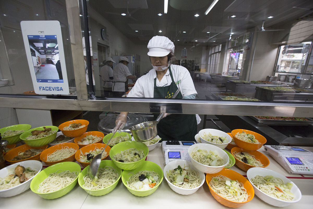 给你的内容如下： p学校食堂有专门的清洁人员餐前餐后经行打扫并且对餐具进行消毒清洁让同学们吃的都是放心食品。每日都有新鲜蔬菜运往食堂学校食堂的窗口提供的都是不同地方、不同口味的一些特色食品这样可以满足来自五湖四海的在校师生的口味。p