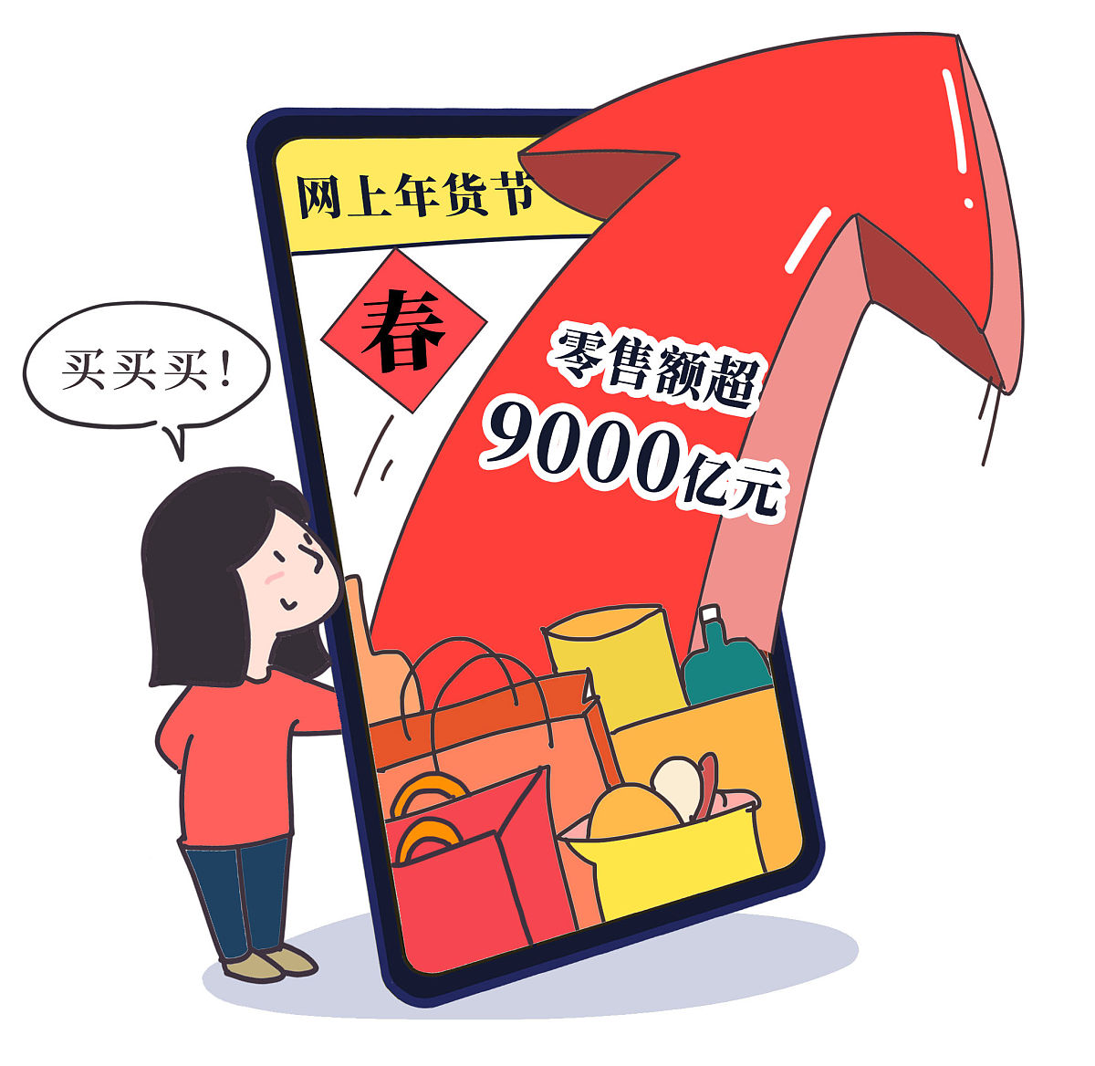 漫画:全国网上年货节零售额超9000亿元
