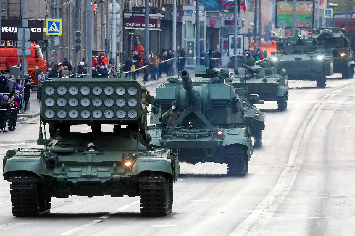 当地时间2021年5月4日,俄罗斯纪念卫国战争胜利76周年红场阅兵举行了