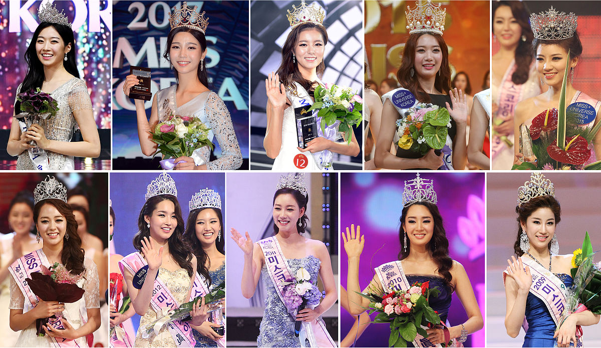 (拼接图)上图左至右:2018-2014年"韩国小姐"选美比赛冠军;下图左至右: