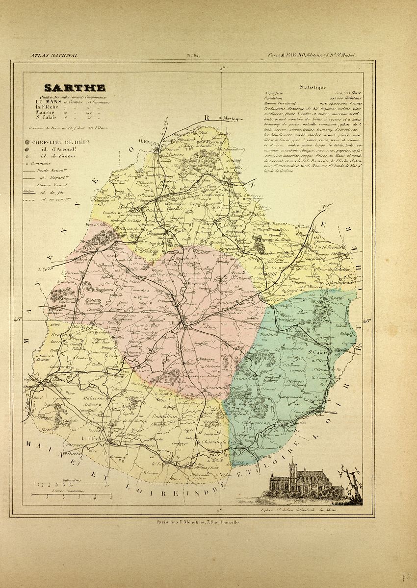 map of sarthe, france (photo by: universal hist