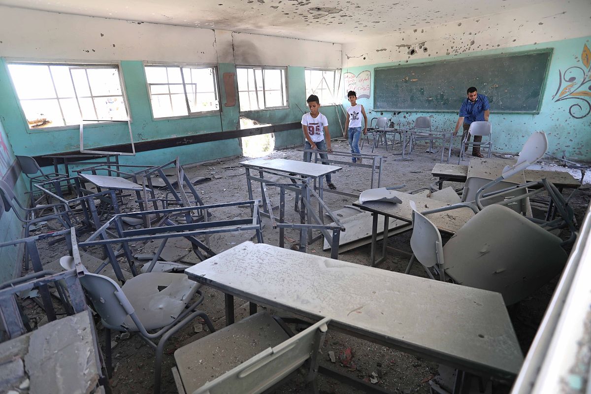 当地时间2021年5月26日,加沙,当地的一所学校在经历了巴以冲突的战火
