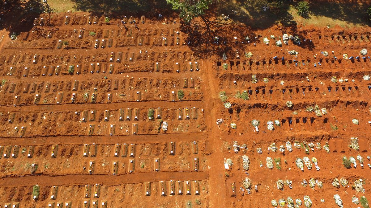 当地时间2021年4月8日,巴西圣保罗,当地墓地埋葬新冠死者.世界卫生组