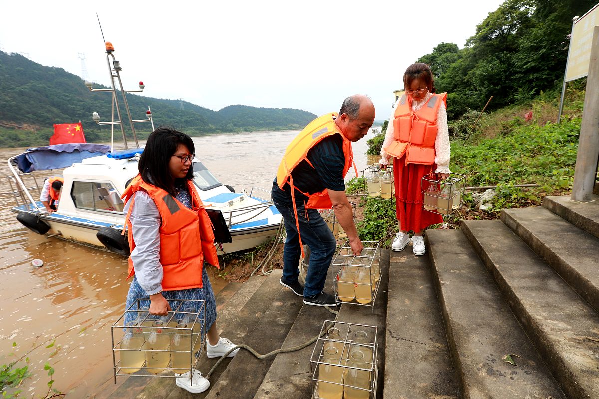 2021年5月24日,江西吉安,江西水文监测中心峡江水文站的工作人员将水