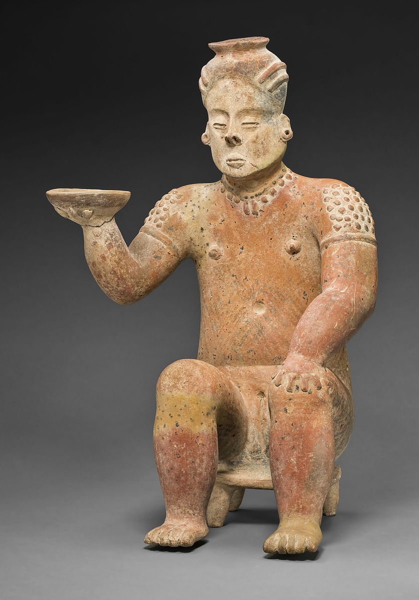 seated female figure holding a bowl, a.d. 100/800. artist unknow
