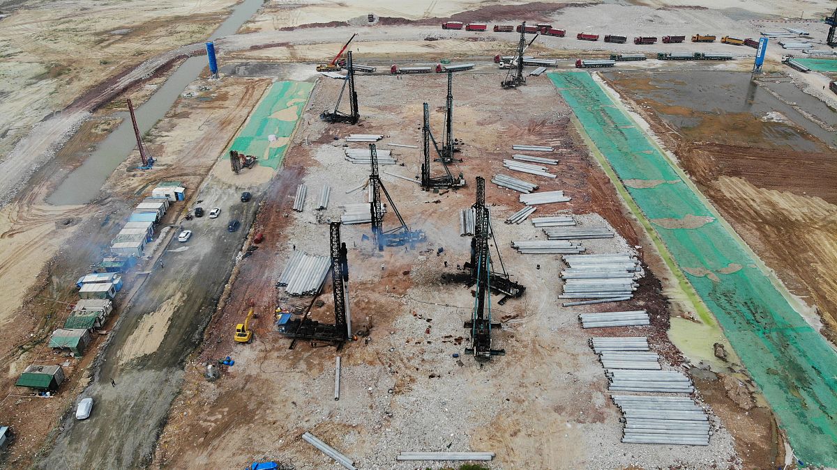 2018年10月12日,广州,航拍恒大法拉第中国公司南沙工厂施工现场.