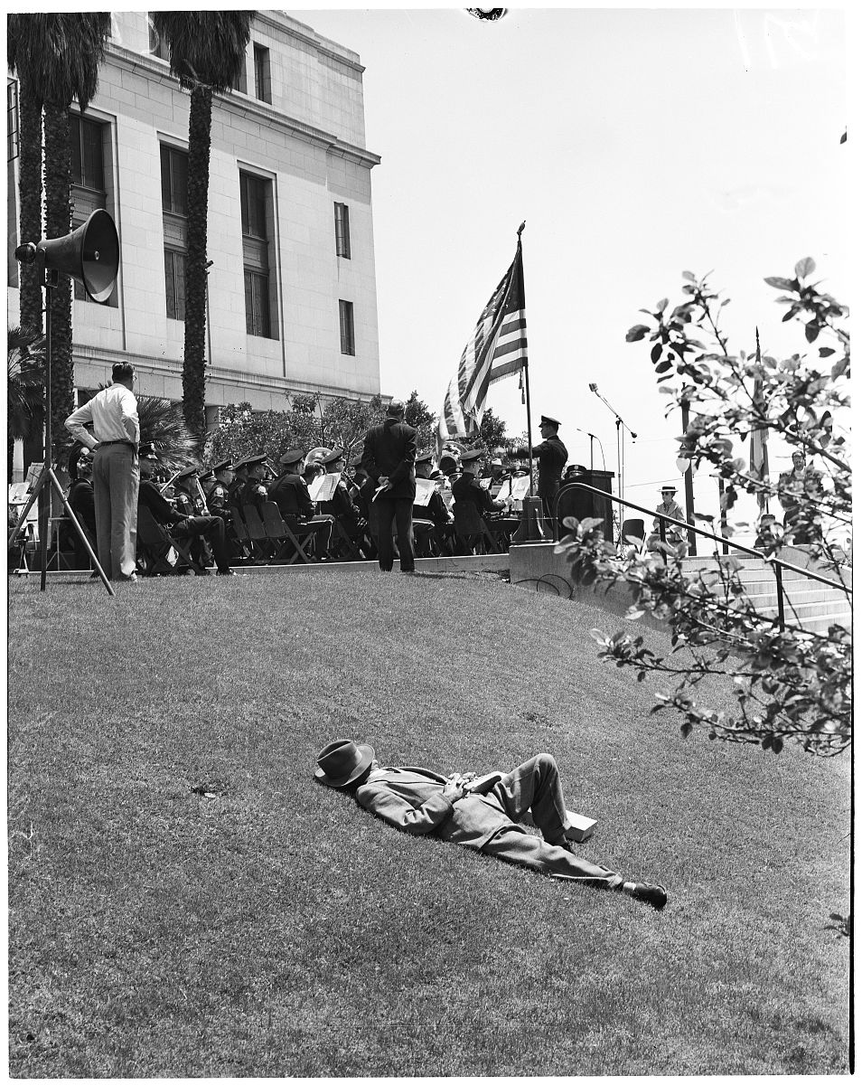music week on city hall lawn, 4 may 1953. fred hensel (officer);