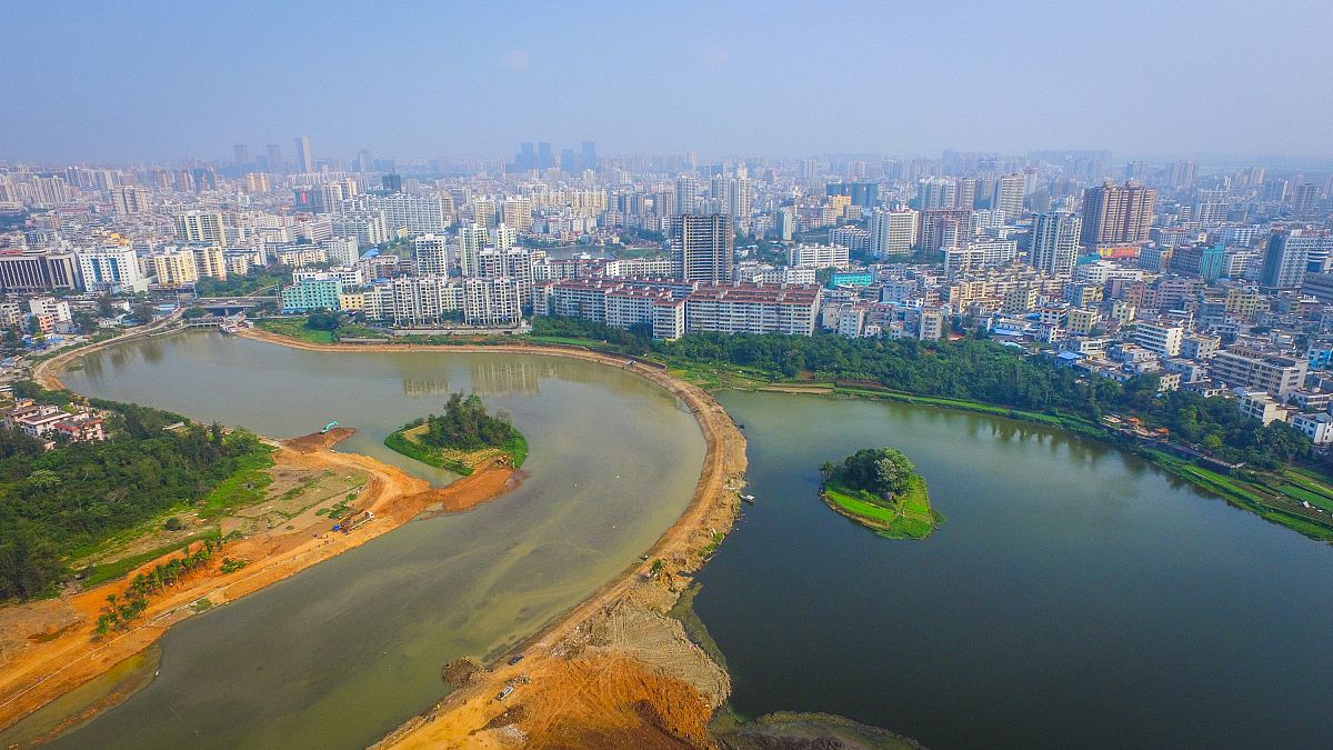 2017年03月03日,海南省海口市,高空航拍正在改造的凤翔湿地公园.