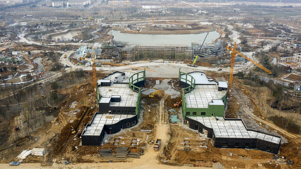 2020年12月25日,扬州,世园会西片区冬景如画, 东片区正在加快建设中.