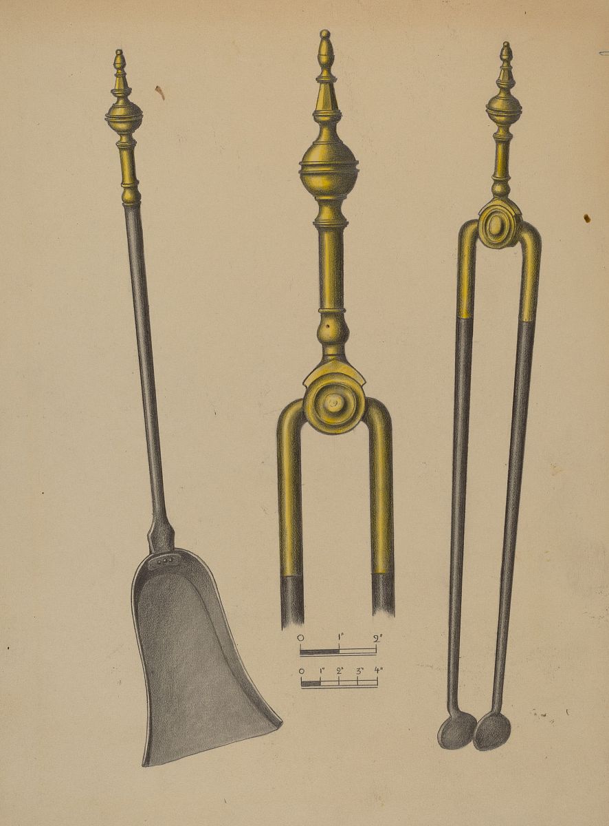 fire tongs and shovel, 1935/1942. artist unknown. (photo by heri