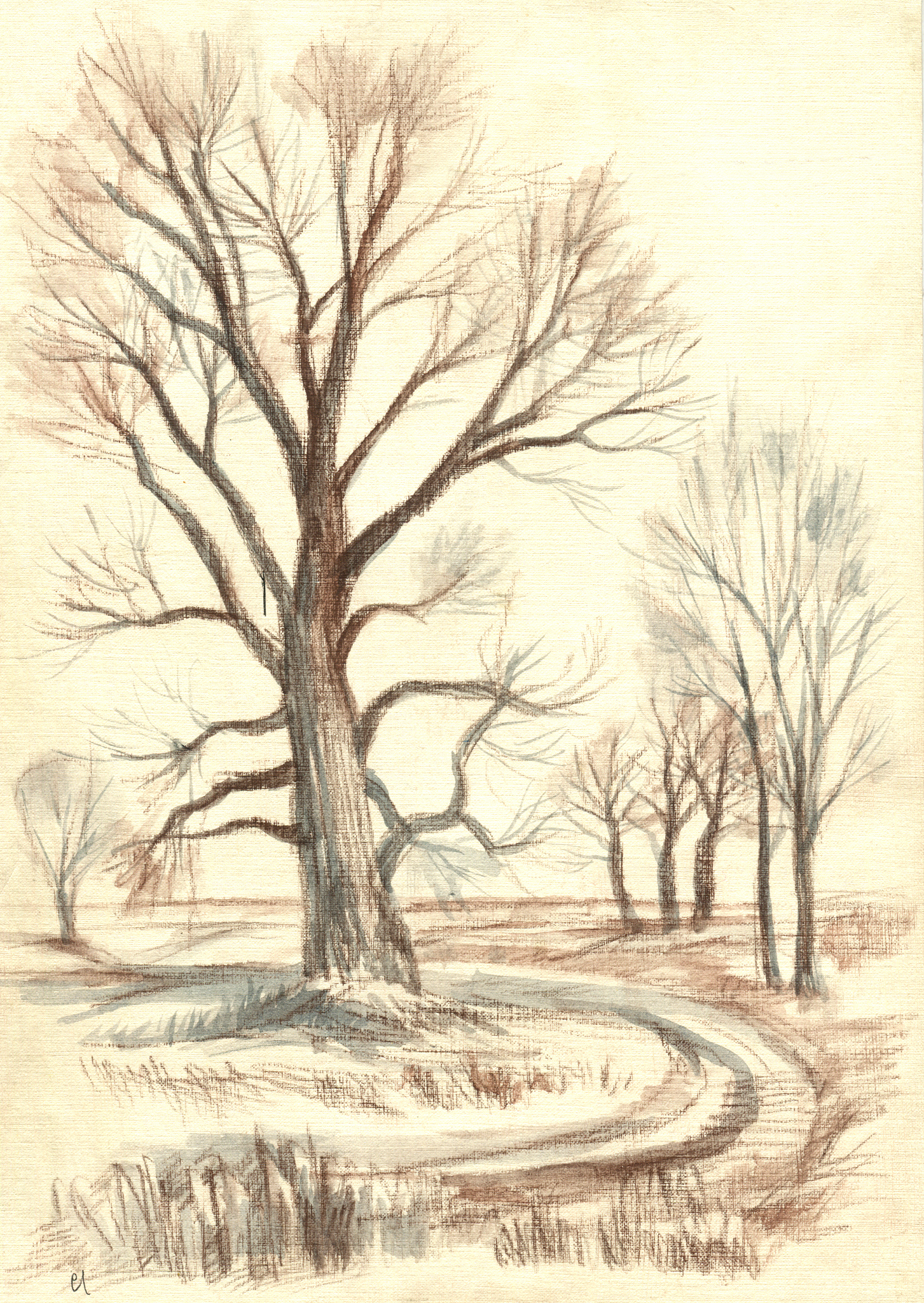 秋景素描画怎么画